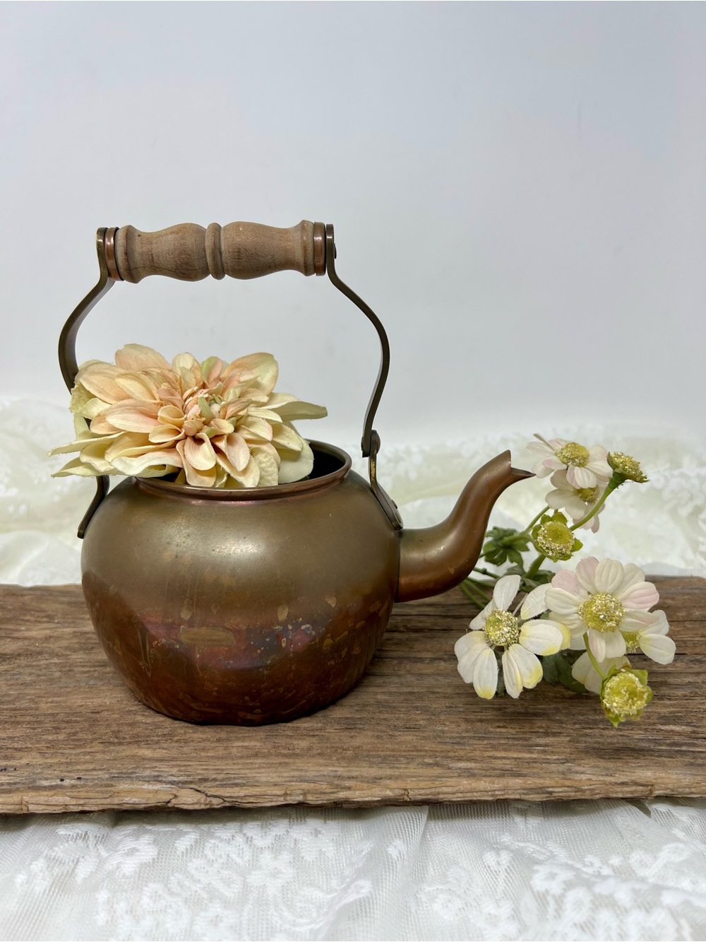 Vintage Copper Teapot with Wooden Handle